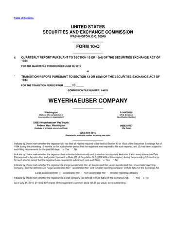 Thumbnail Weyerhaeuser
 10-Q Quarterly Report FY 