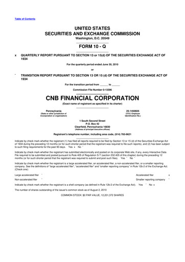Thumbnail CNB Financial Corp 10-Q Quarterly Report FY 