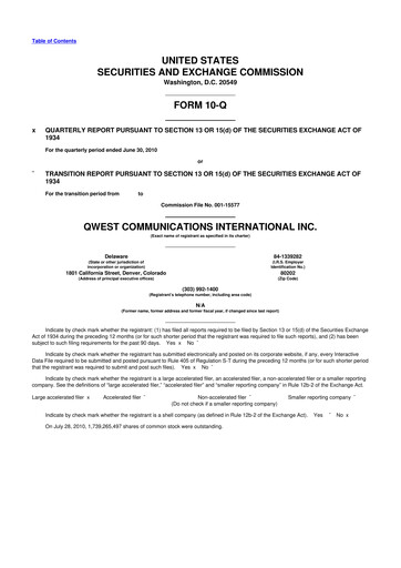 Thumbnail Qwest Communications International 10-Q Quarterly Report FY2010 