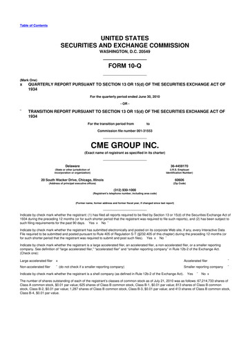 Miniature CME Group 10-Q Rapport trimestriel 2010 