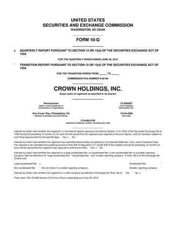 Thumbnail Crown Holdings
 10-Q Quarterly Report FY2010 