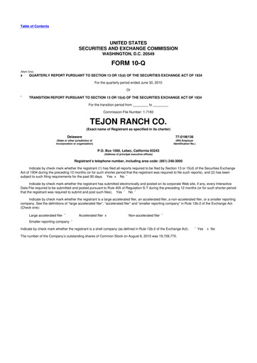 Thumbnail Tejon Ranch
 10-Q Quarterly Report FY 