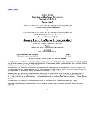 Vorschaubild Jones Lang LaSalle 10-Q Quartalsbericht 2010 