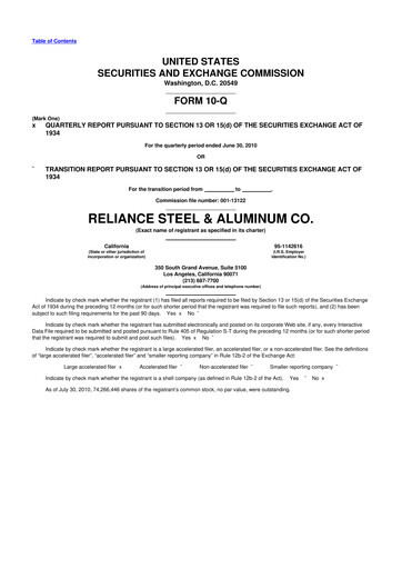 Thumbnail Reliance


 10-Q Quarterly Report FY2010 