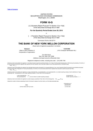 Vorschaubild BNY Mellon (Bank of New York Mellon) 10-Q Quartalsbericht 2010 