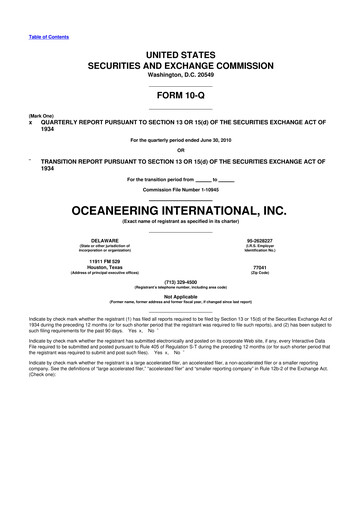 Thumbnail Oceaneering International
 10-Q Quarterly Report FY2010 