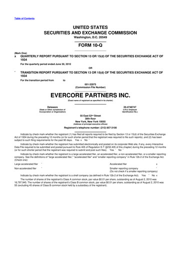 Miniature Evercore 10-Q Rapport trimestriel  