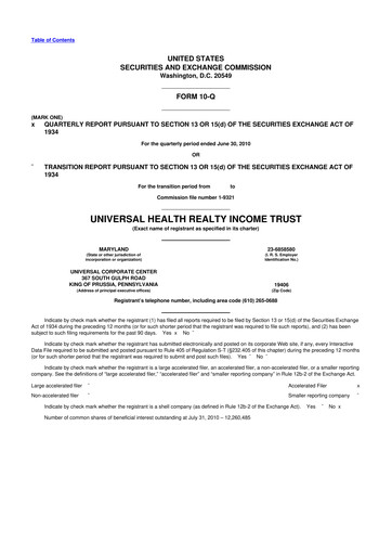 Vorschaubild Universal Health Realty Income Trust 10-Q Quartalsbericht  