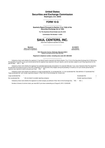 Miniature Saul Centers 10-Q Rapport trimestriel  