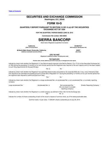 Thumbnail Sierra Bancorp
 10-Q Quarterly Report FY 
