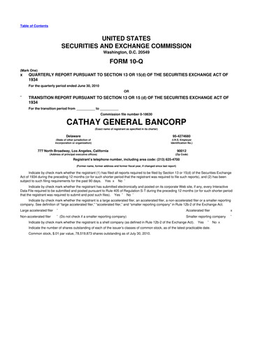 Thumbnail Cathay General Bancorp 10-Q Quarterly Report FY 