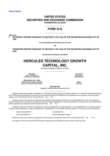 Thumbnail Hercules Capital
 10-Q Quarterly Report FY 