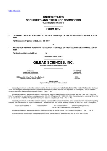 Thumbnail Gilead Sciences 10-Q Quarterly Report FY2010 