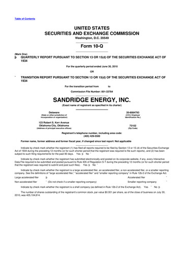 Thumbnail SandRidge Energy
 10-Q Quarterly Report FY2010 