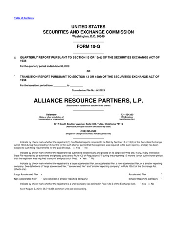 Vorschaubild Alliance Resource Partners 10-Q Quartalsbericht  