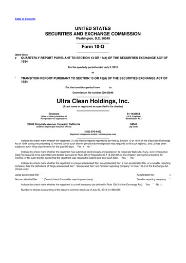 Vorschaubild UCT (Ultra Clean Holdings) 10-Q Quartalsbericht  