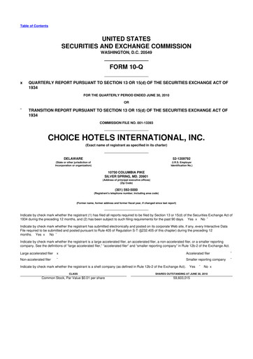 Miniature Choice Hotels International 10-Q Rapport trimestriel 2010 
