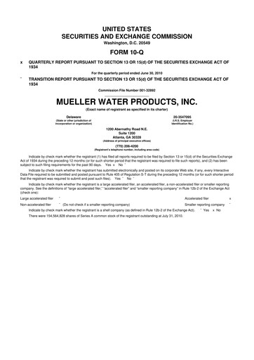 Thumbnail Mueller Water Products
 10-Q Quarterly Report FY 