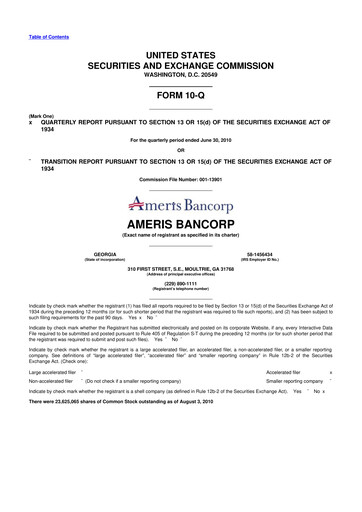 Thumbnail Ameris Bancorp
 10-Q Quarterly Report FY 