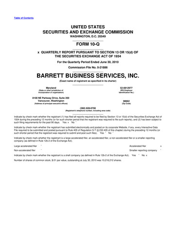 Thumbnail Barrett Business Services 10-Q Quarterly Report FY 