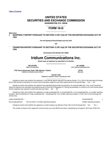 Thumbnail Iridium Communications 10-Q Quarterly Report FY 