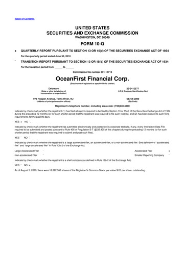 Thumbnail OceanFirst Financial 10-Q Quarterly Report FY 