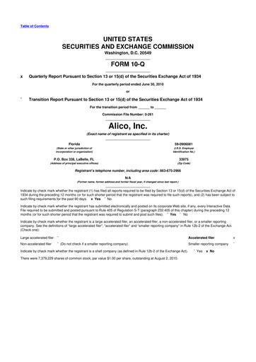 Thumbnail Alico
 10-Q Quarterly Report FY 