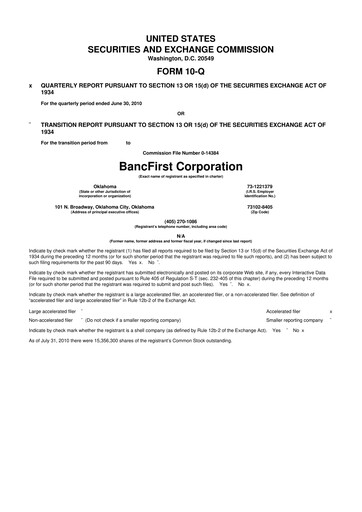 Thumbnail BancFirst 10-Q Quarterly Report FY 