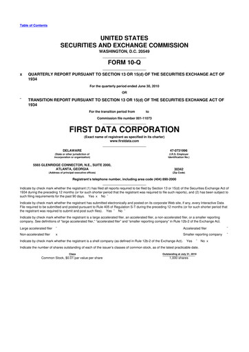 Thumbnail First Data Corporation 10-Q Quarterly Report FY 