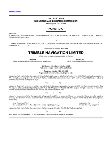 Vorschaubild Trimble 10-Q Quartalsbericht 2010 