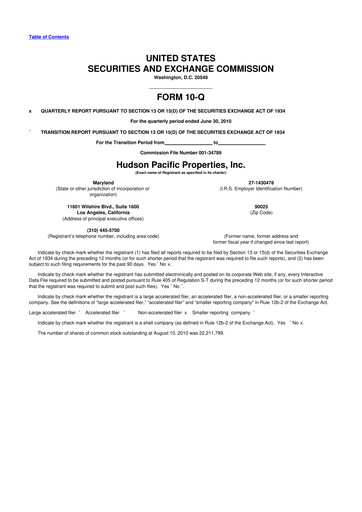 Thumbnail Hudson Pacific Properties
 10-Q Quarterly Report FY 