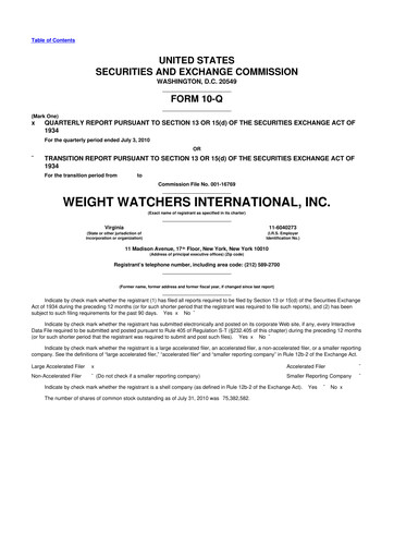 Thumbnail Weight Watchers 10-Q Quarterly Report FY2010 