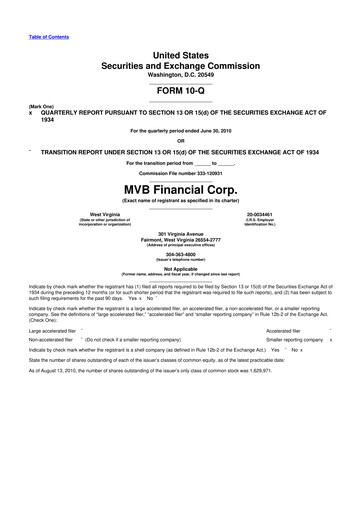 Thumbnail MVB Financial 10-Q Quarterly Report FY 