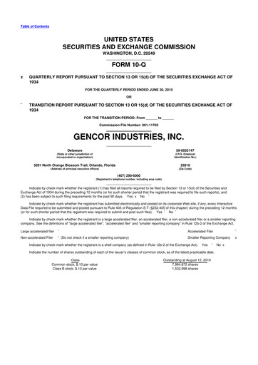 Miniature Gencor Industries
 10-Q Rapport trimestriel  