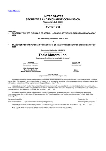 Miniature Tesla 10-Q Rapport trimestriel  
