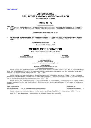 Thumbnail Cerus Corporation 10-Q Quarterly Report FY 