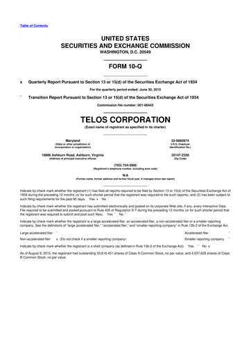 Thumbnail Telos 10-Q Quarterly Report FY 