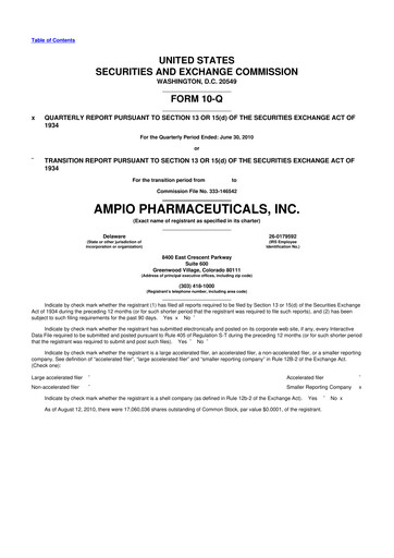 Thumbnail Ampio Pharmaceuticals 10-Q Quarterly Report FY 
