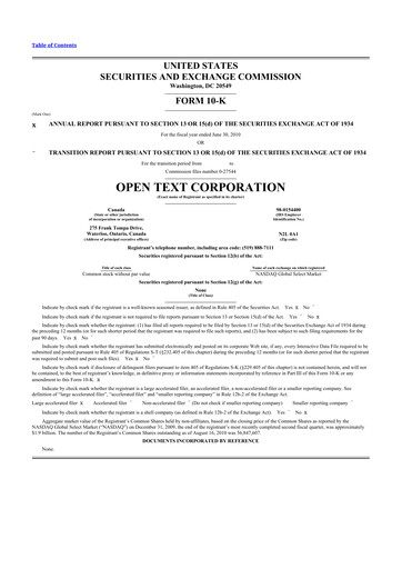 Thumbnail OpenText 10-K Annual Report 2010