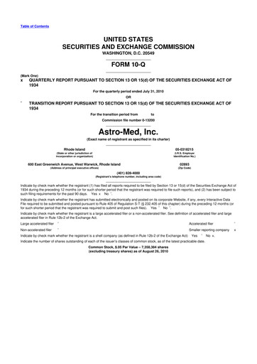 Miniature AstroNova, Inc. 10-Q Rapport trimestriel  