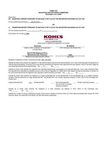 Thumbnail Kohl's
 10-Q Quarterly Report FY2010 