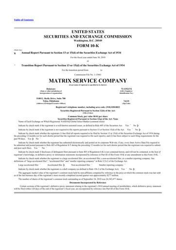 Thumbnail Matrix Service Company 10-K Annual Report 