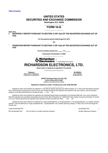 Miniature Richardson Electronics 10-Q Rapport trimestriel  