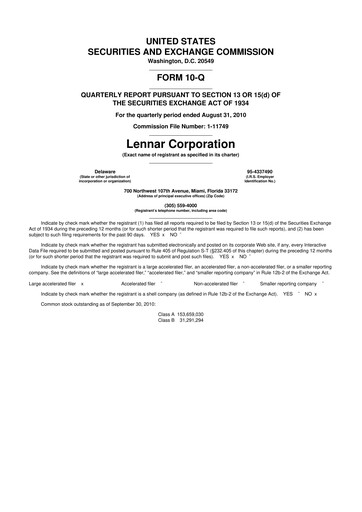 Miniature Lennar 10-Q Rapport trimestriel 2010 