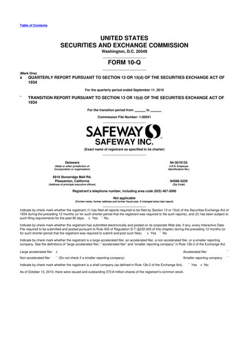 Thumbnail Safeway 10-Q Quarterly Report FY2010 