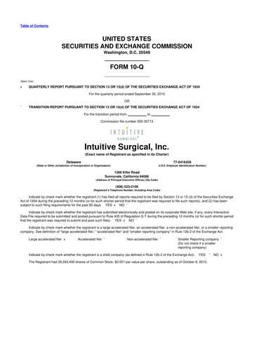 Thumbnail Intuitive Surgical 10-Q Quarterly Report FY2010 