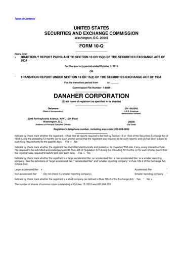Miniature Danaher 10-Q Rapport trimestriel 2010 