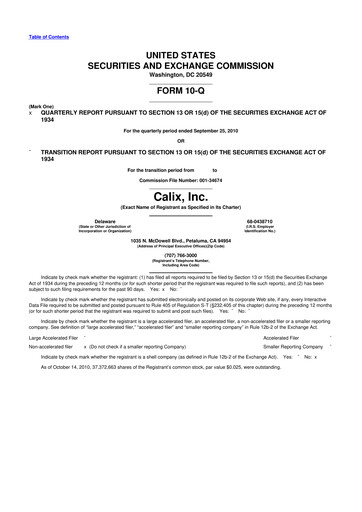 Thumbnail Calix 10-Q Quarterly Report FY 