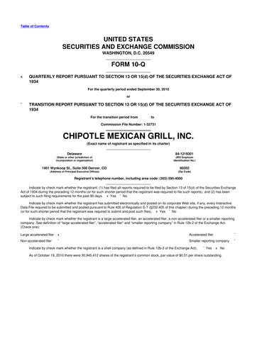 Thumbnail Chipotle Mexican Grill 10-Q Quarterly Report FY2010 