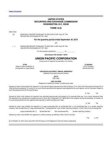 Thumbnail Union Pacific Corporation 10-Q Quarterly Report FY2010 